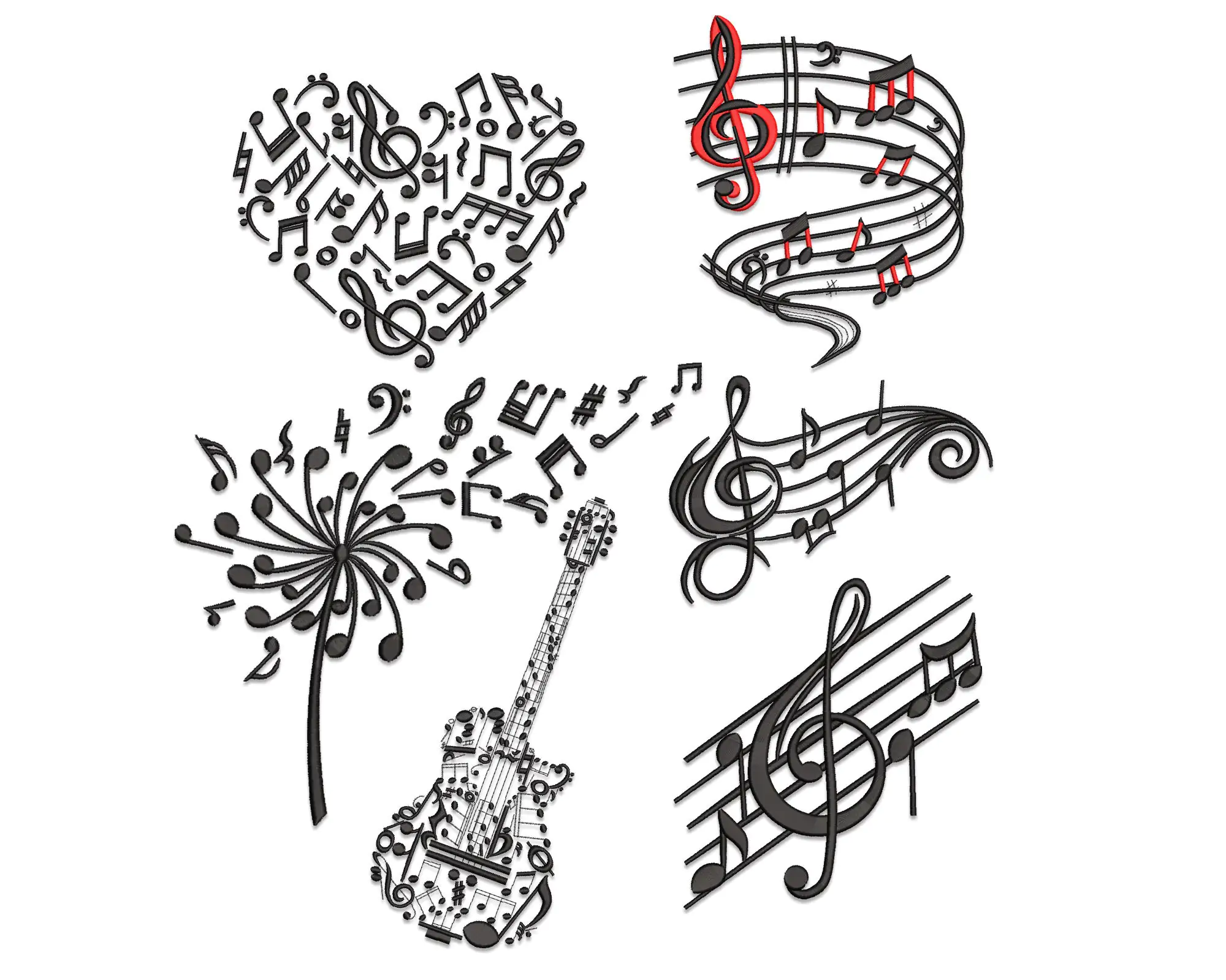 Music embroidery design. Music Treble Clef Machine Embroidery Design. Music notes embroidery set