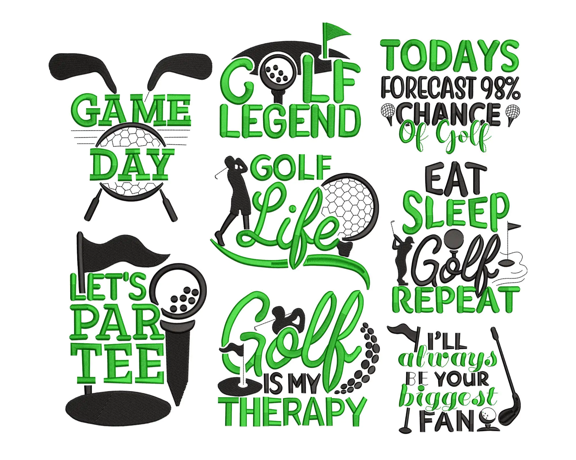 Golf Quotes Embroidery Design. Funny Golf Machine Embroidery Designs Bundle