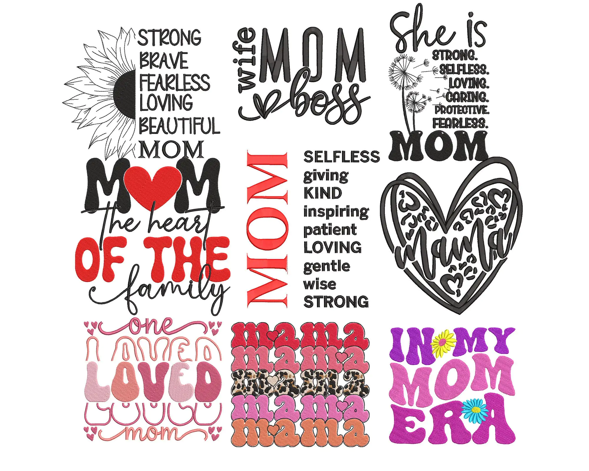 Mom Embroidery Designs. Mothers Day Phrases Machine Embroidery Bundle