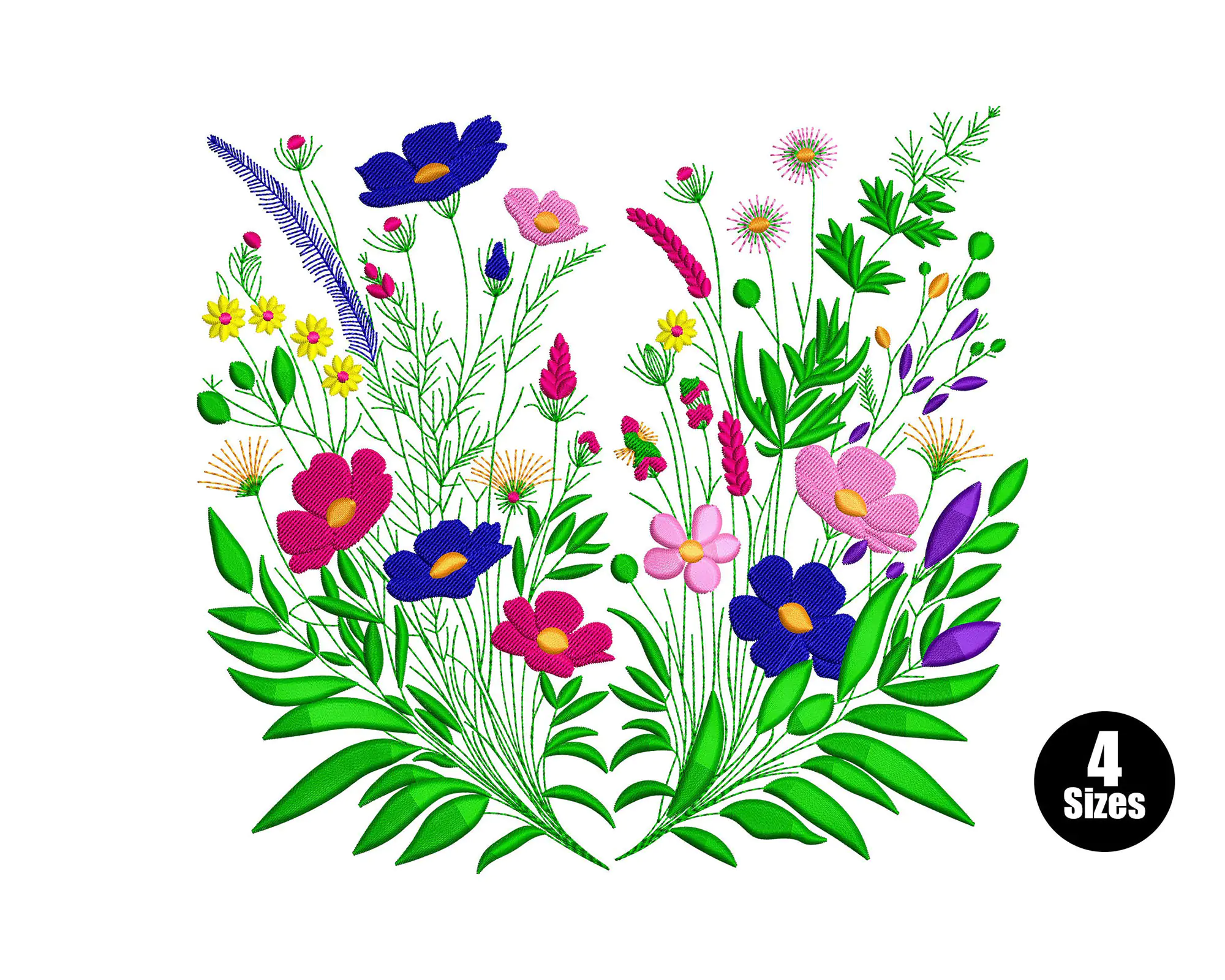 Summer Meadow Flowers Embroidery Design, Wildflowers Machine Embroidery Design