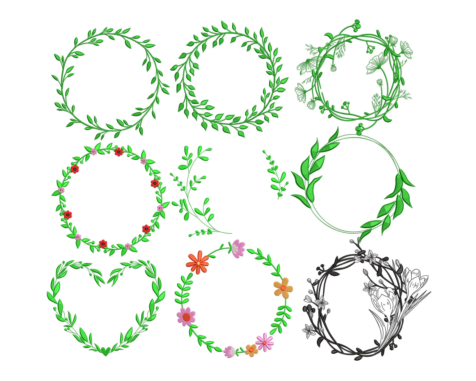 Floral Wreath embroidery designs, Monogram Frame Machine Embroidery Design, Flower Circle frame, Mac