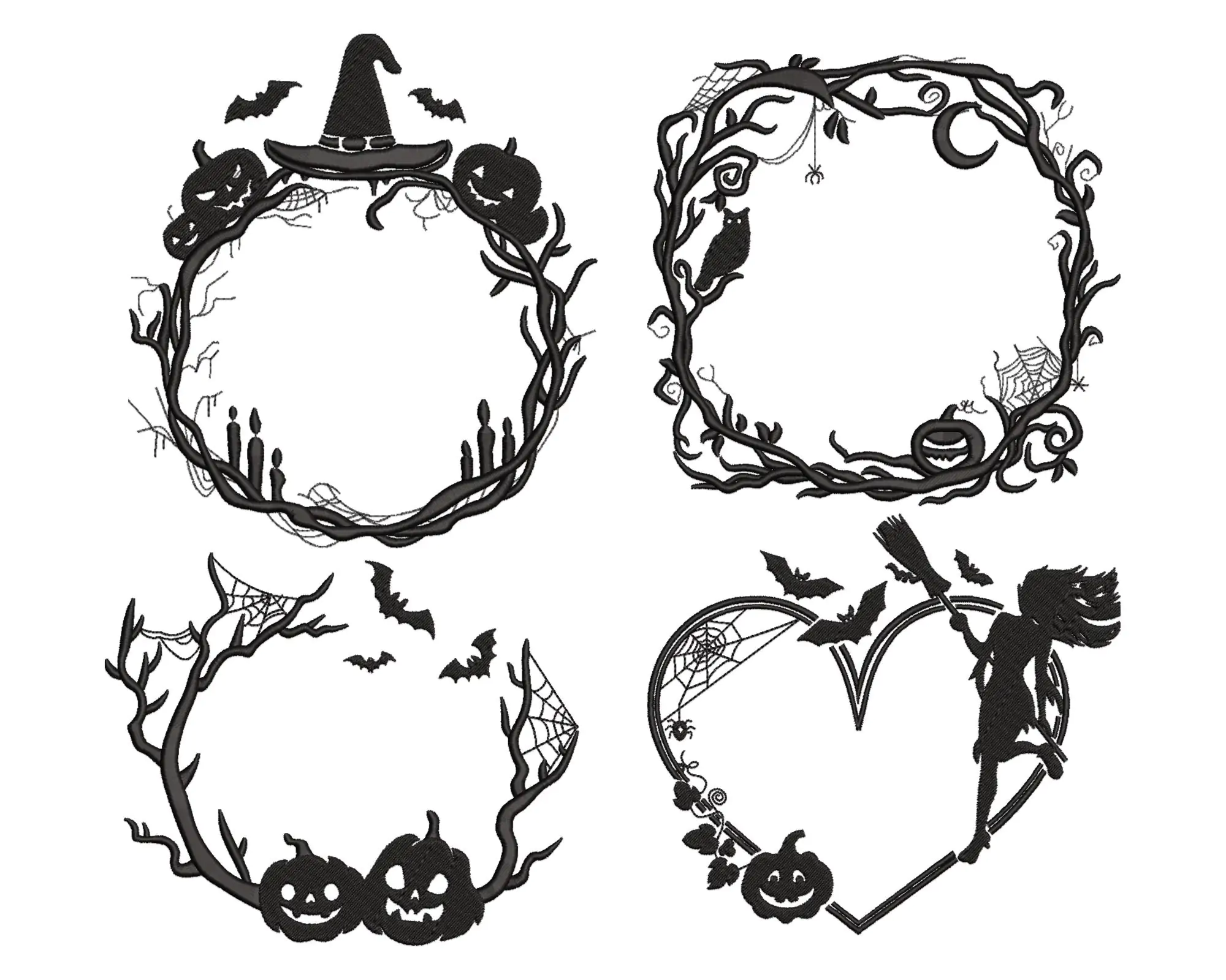 Halloween Frame Embroidery Design, Halloween Monogram Frame machine embroidery