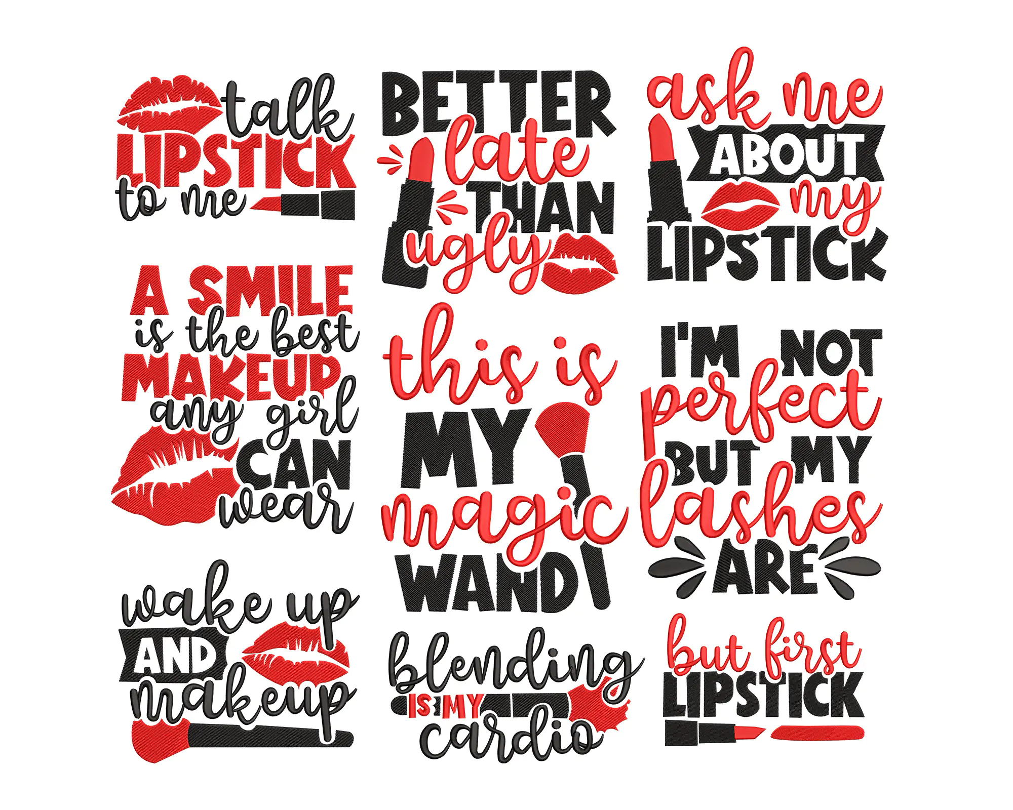 Makeup Embroidery Design Bundle , Makeup Artist Embroidery , Makeup Quotes Embroidery File