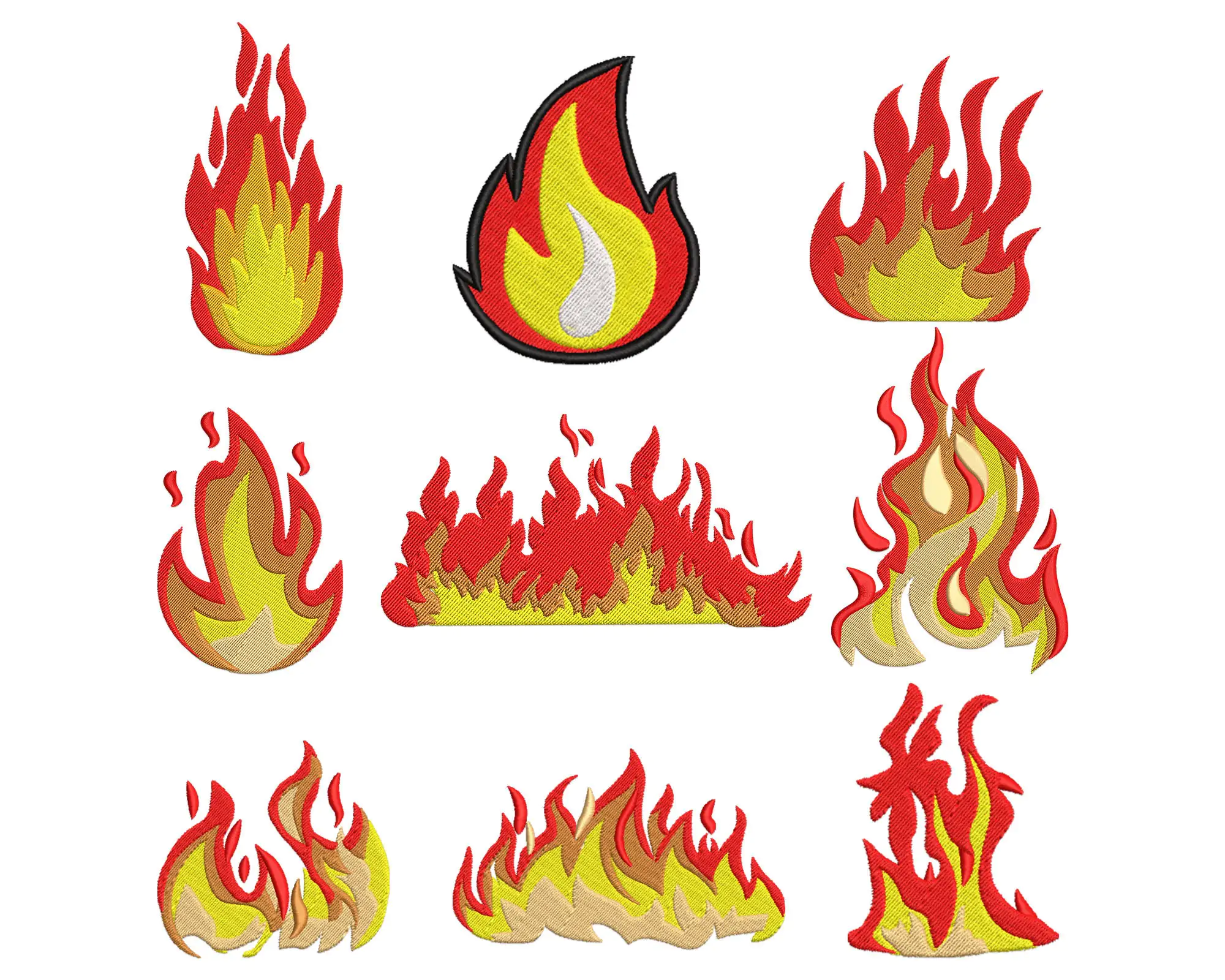 Flame Embroidery Designs Set , Fire Flame Machine Embroidery Designs, Camp Fire Embroidery Designs