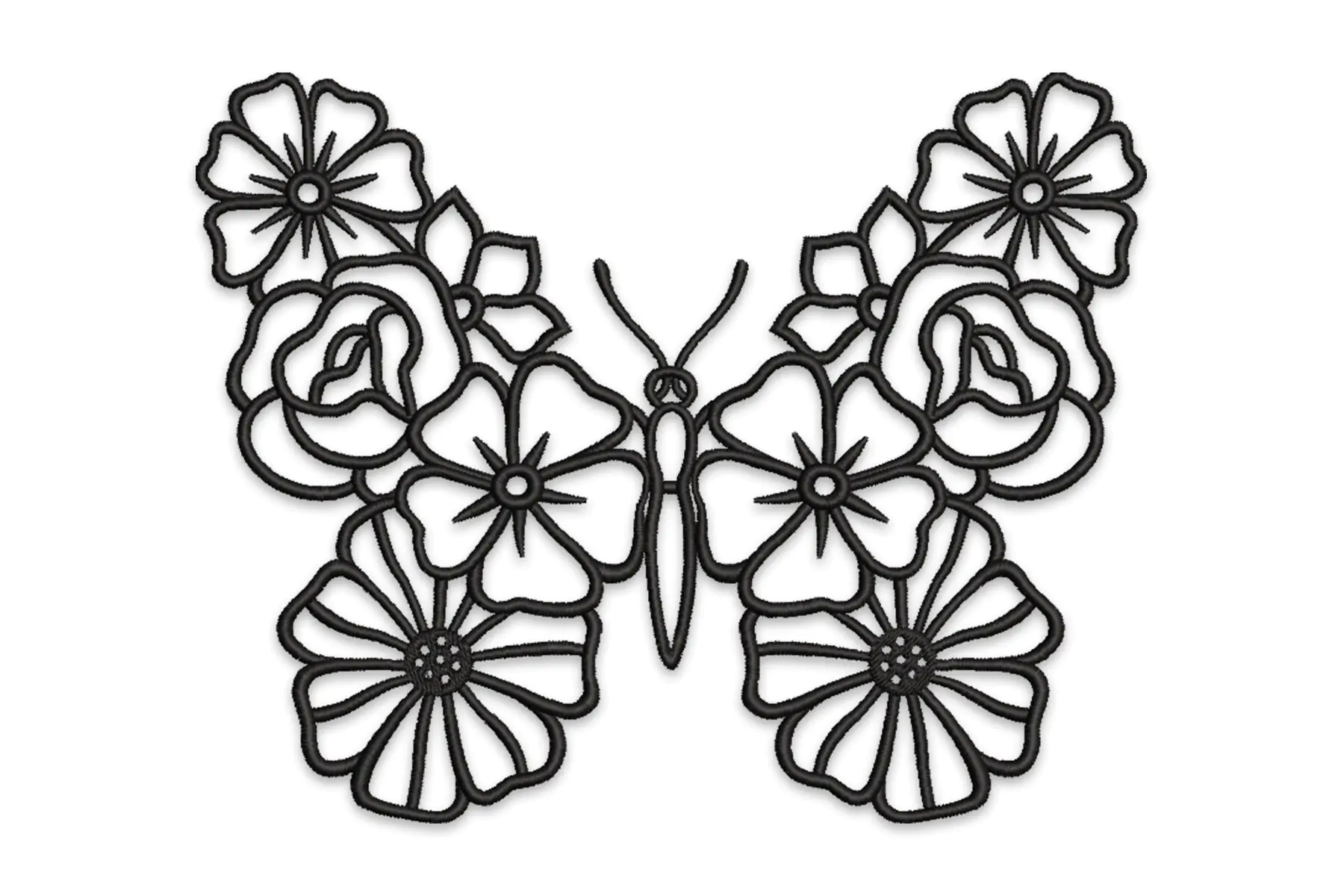 Floral Butterfly Embroidery Design Line Art Butterfly Embroidery Design