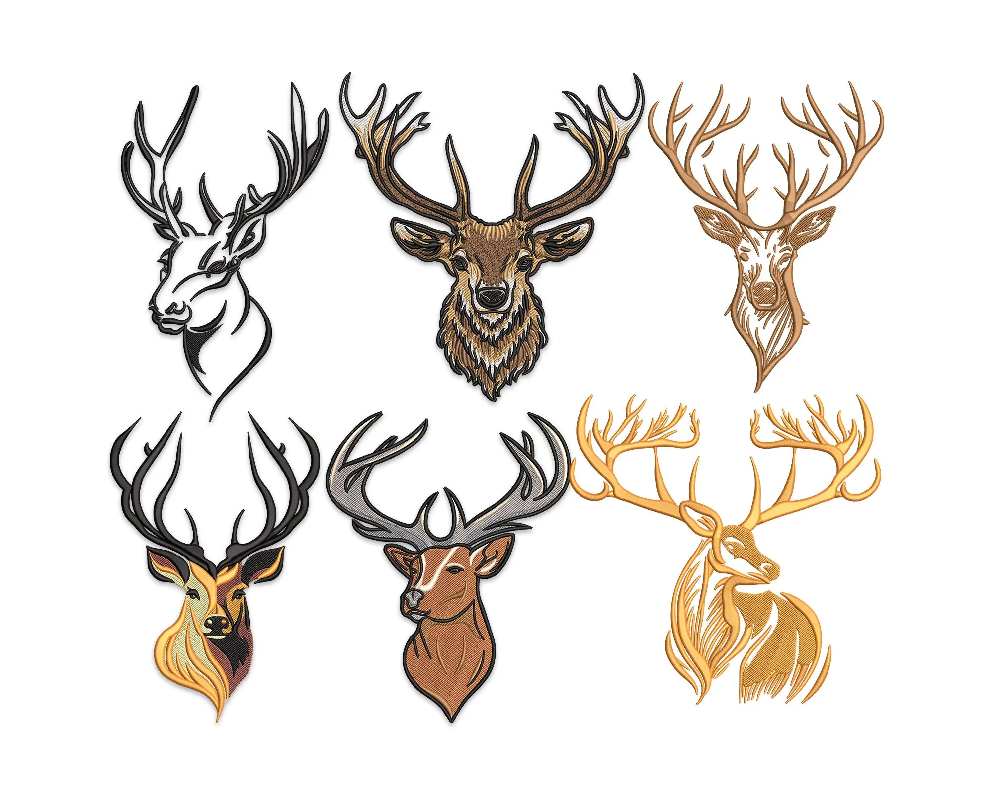 Deer Head  Embroidery Designs. Antlers Machine Embroidery Designs