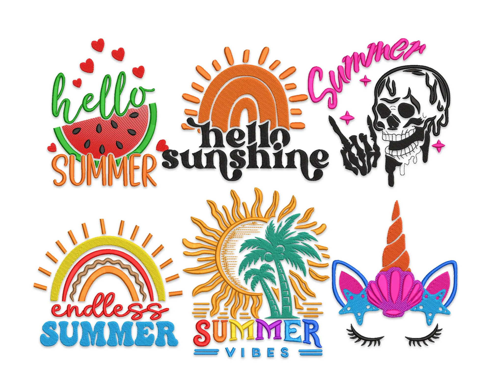 Hello Summer Embroidery Designs. Summer Vibes Machine Embroidery Designs