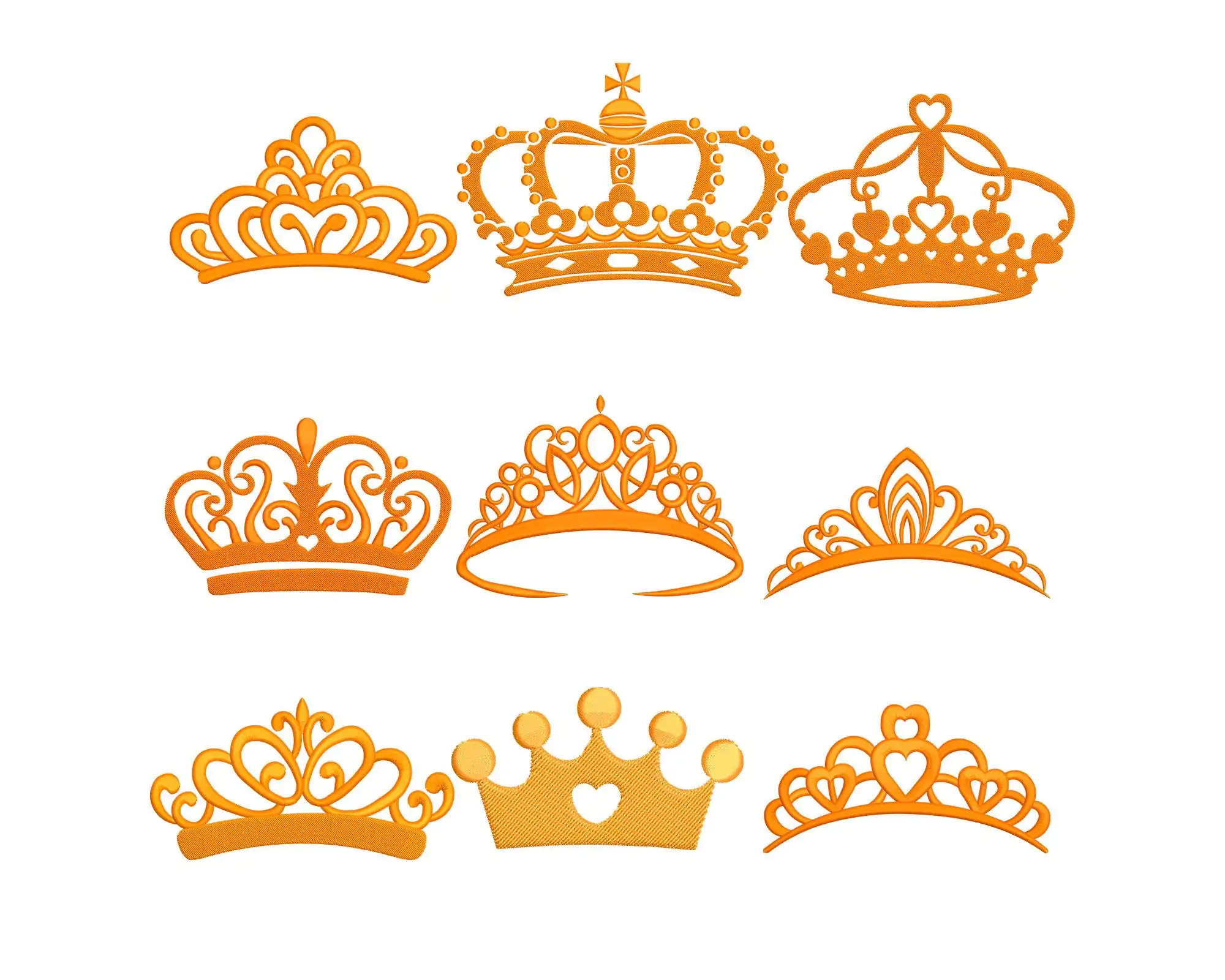 Crown embroidery design set of 9 embroidery machine, princess crown embroidery file