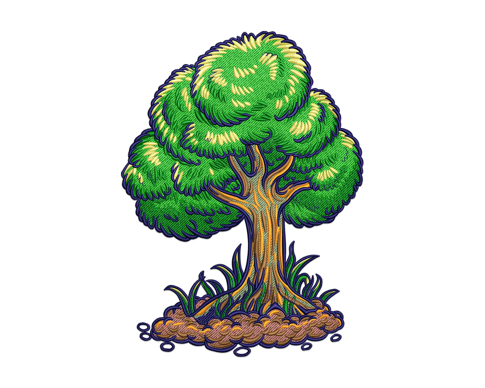 Tree Embroidery Design , Tree with Green Leaves MAchine Embroidery Design , Nature Scene Embroidery