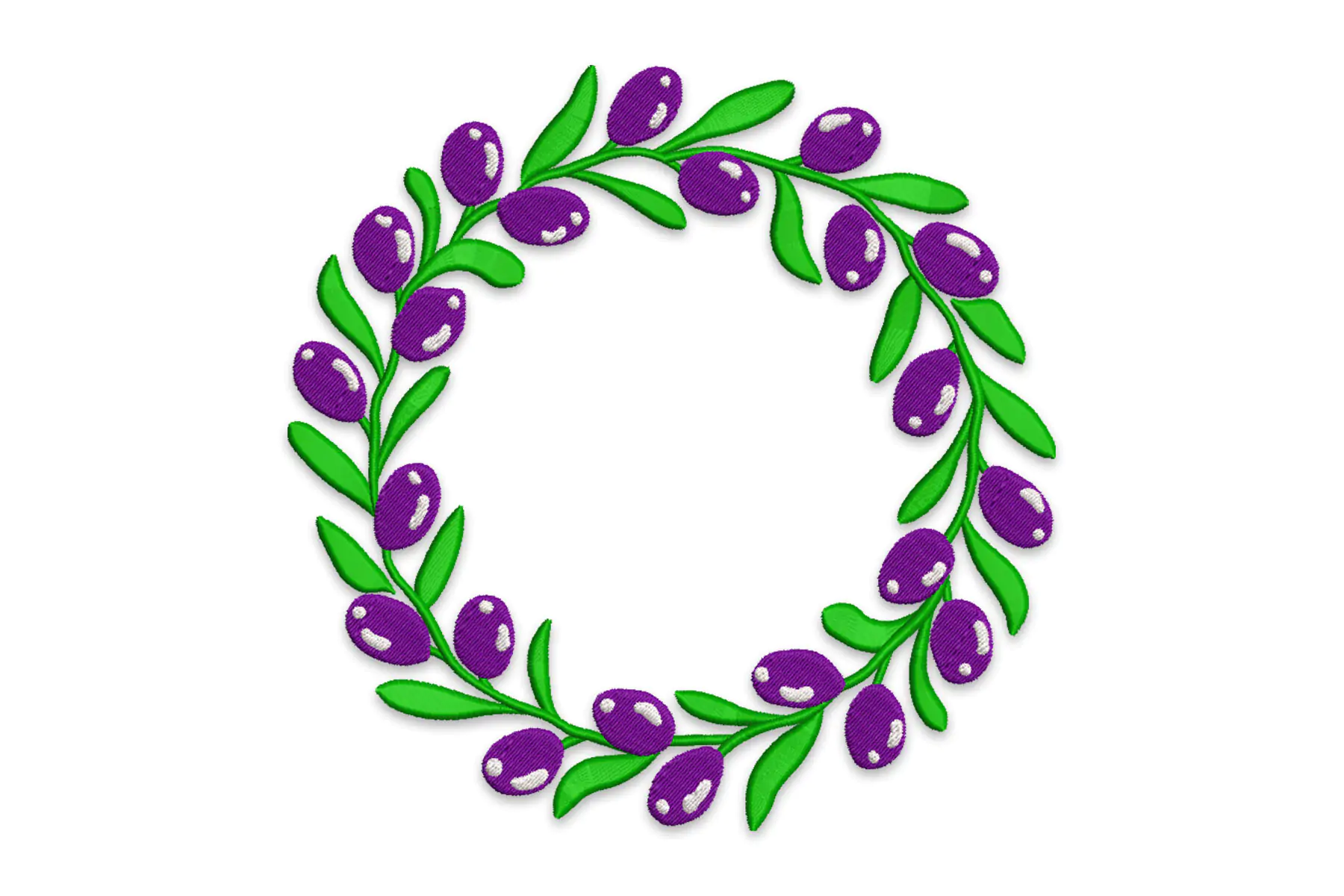 Free Round Frame Branch of Olive Wreath Embroidery Design
