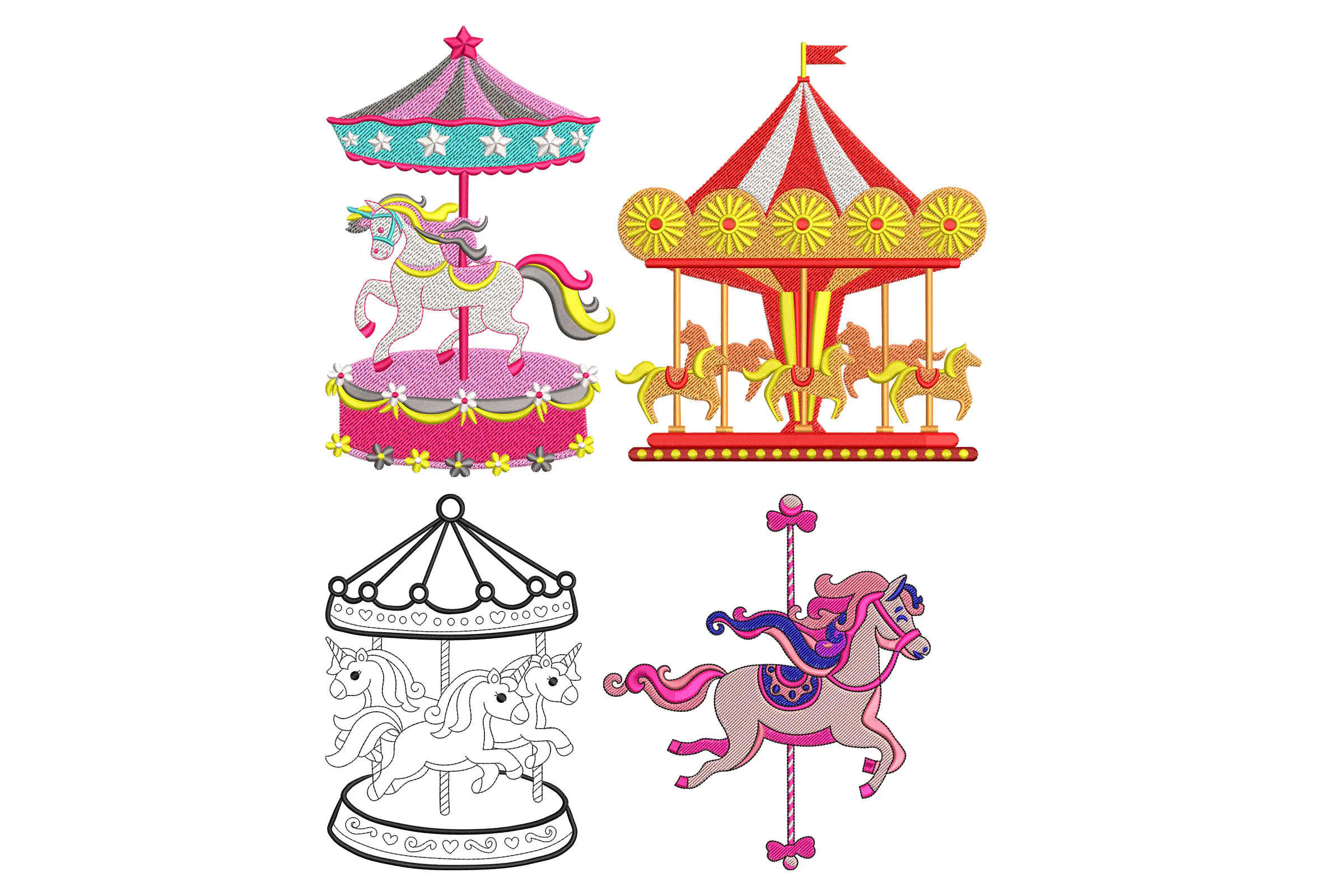 Carousel Embroidery - Carousel horses ride Machine Embroidery Horse Carousel Carnival Circus Machine