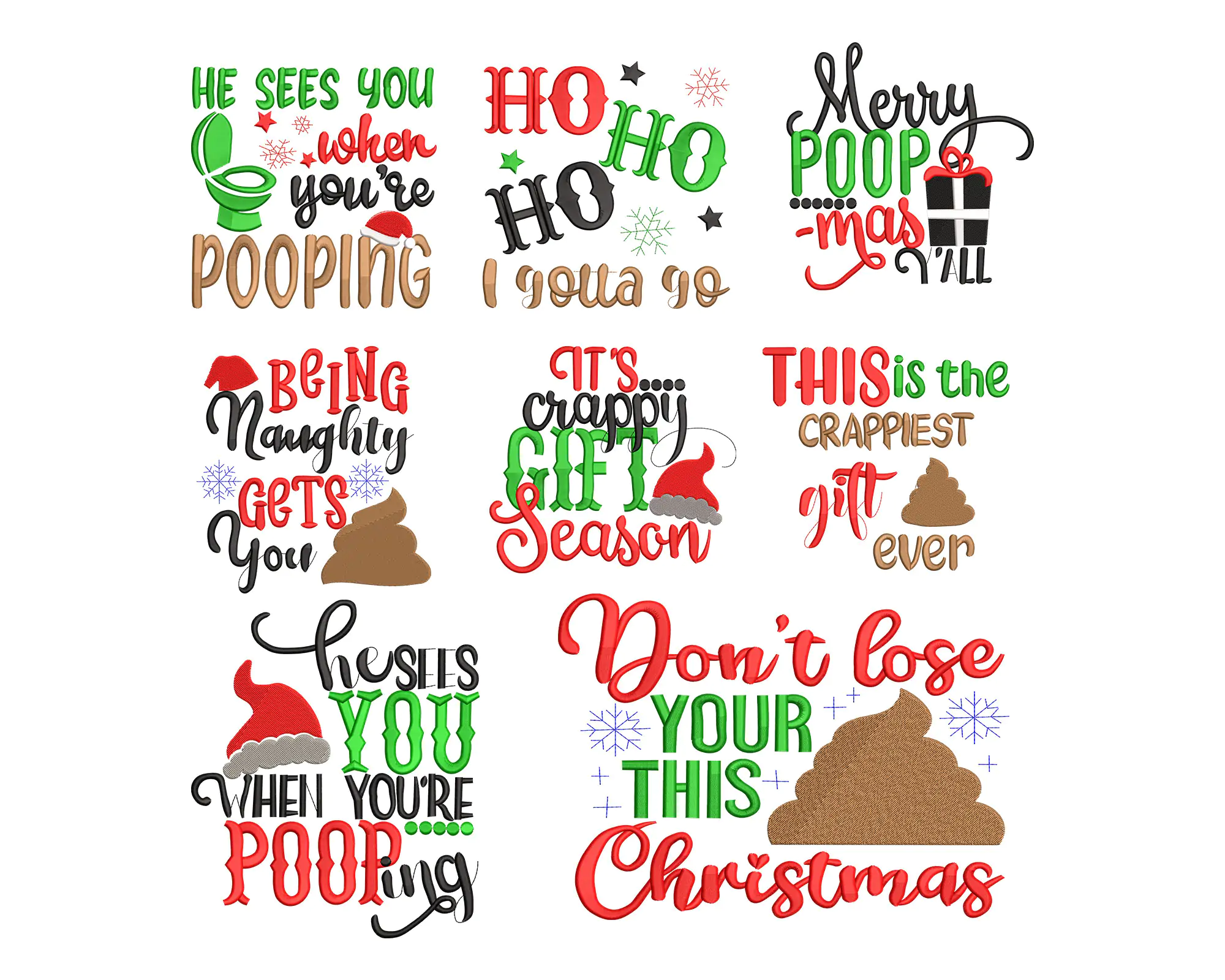 Christmas Toilet Paper Embroidery Design , Machine Embroidery Sayings, Funny Christmas Embroidery qu